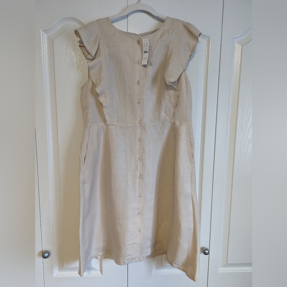 J. Crew Ruffle Sleeve Linen-Cupro Dress, Size 14
